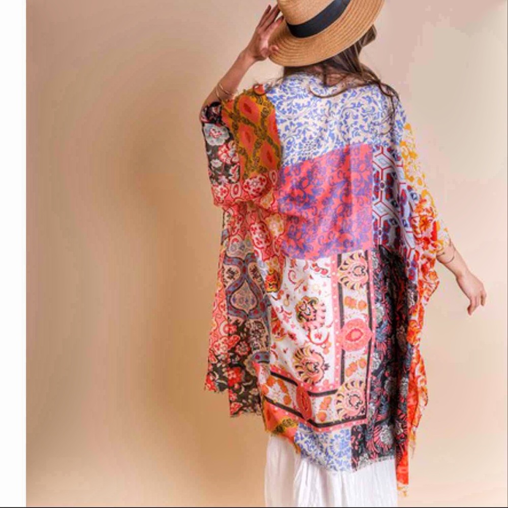 INDIE PRINTED KIMONO DUSTER COVER UP - Picture 6 of 10